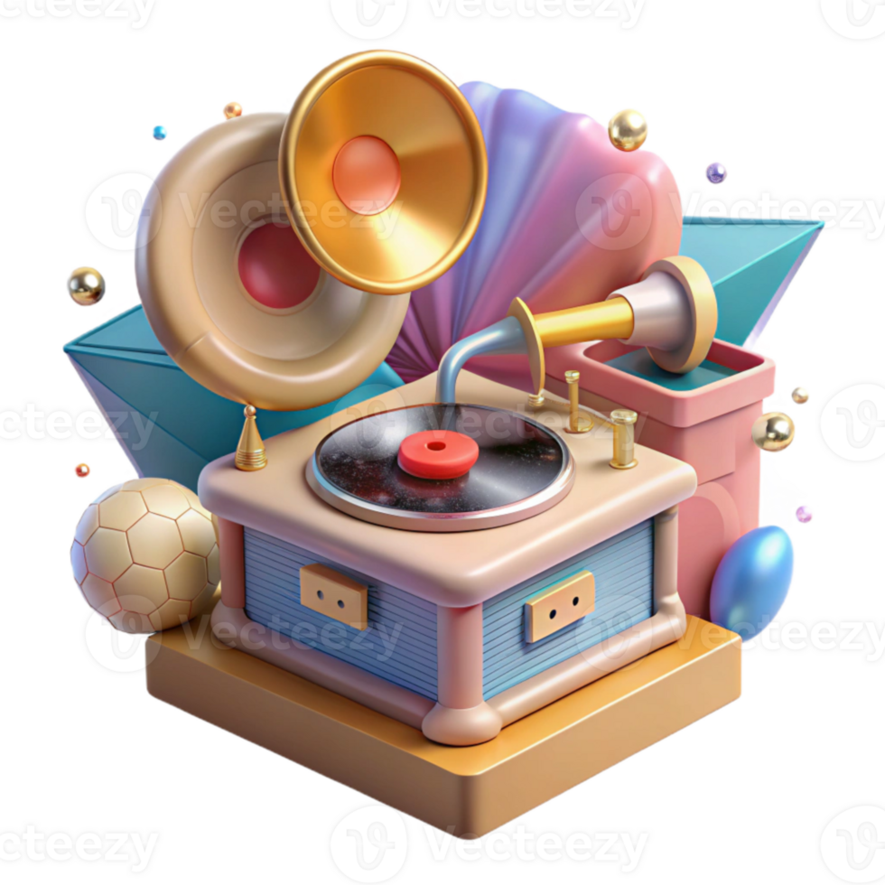 serene artistic Vintage Record Player Transparent with Turntable for Music Design premium png