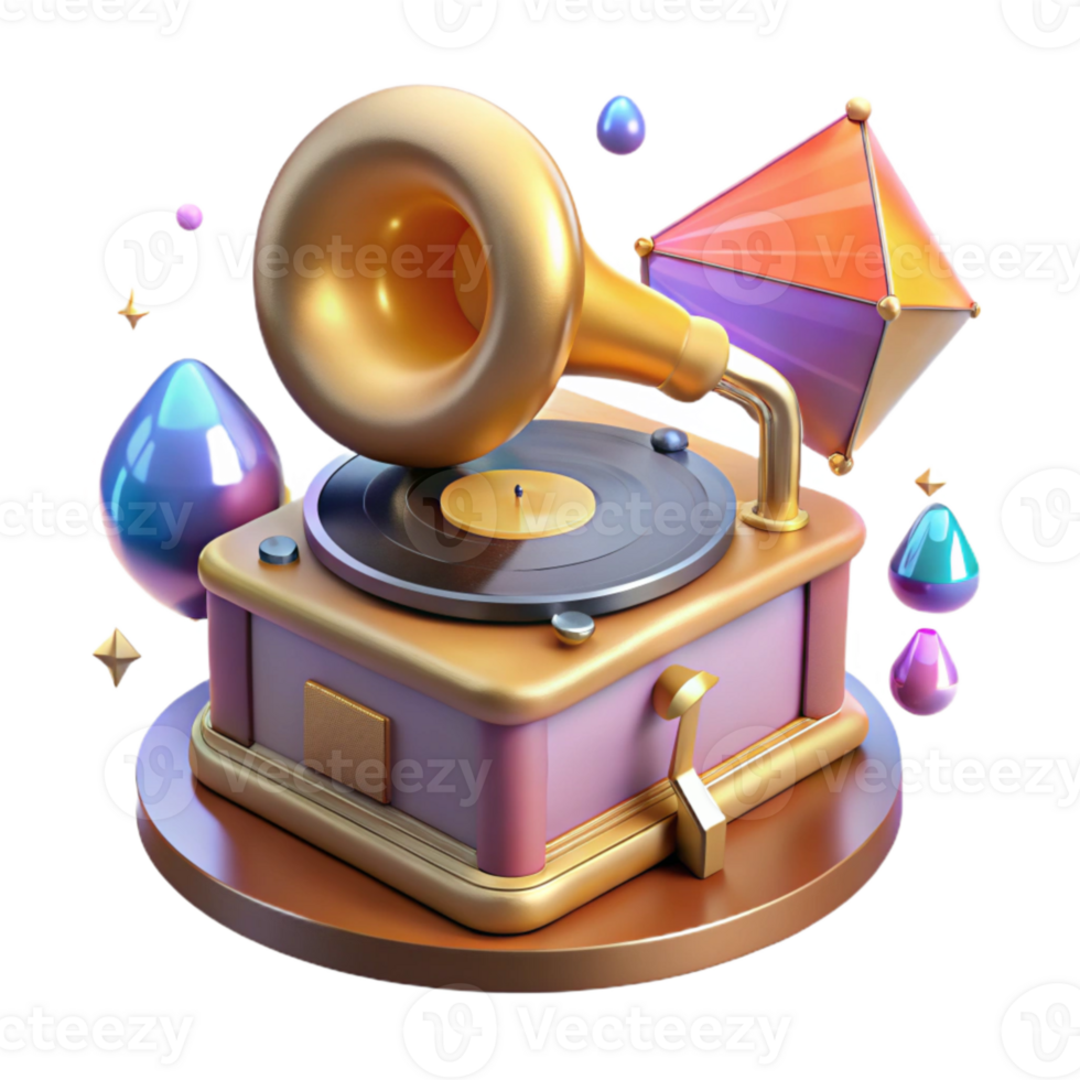 elegant artistic Vintage Record Player Transparent with Turntable for Music Design genuine png