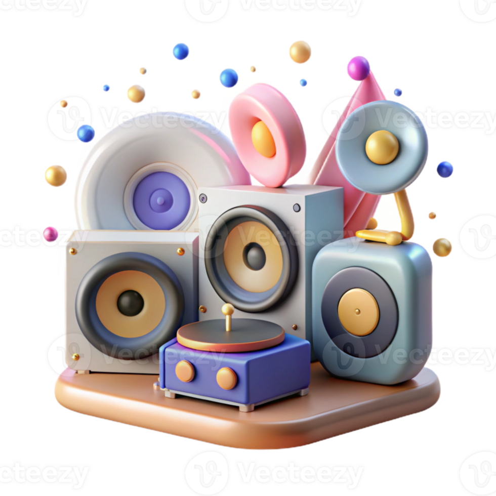 extraordinary modern Vinyl Record Player and Speakers Outline Isolated professional png