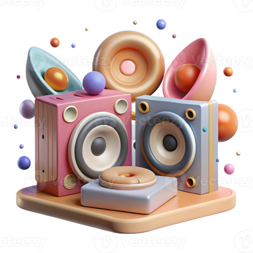 magnificent artistic Vinyl Record Player and Speakers Outline Isolated png