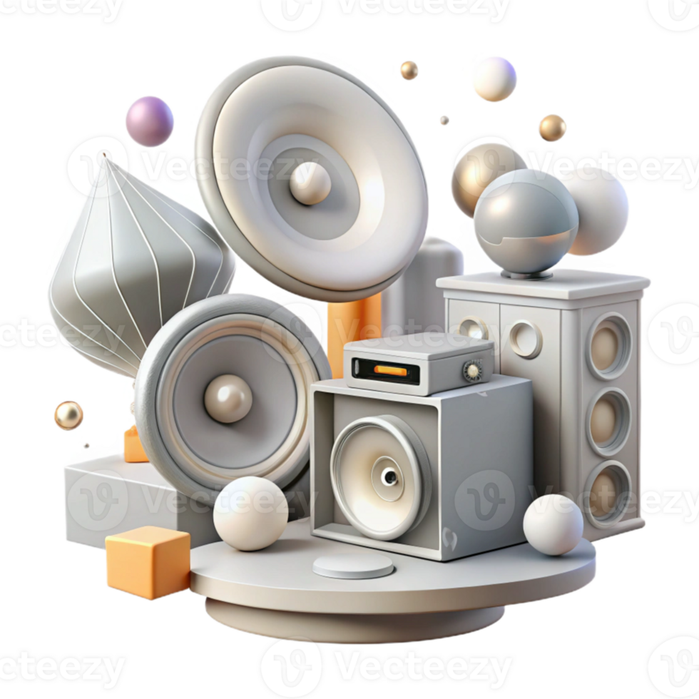 impressive artistic Vinyl Record Player and Speakers Outline Isolated high quality png