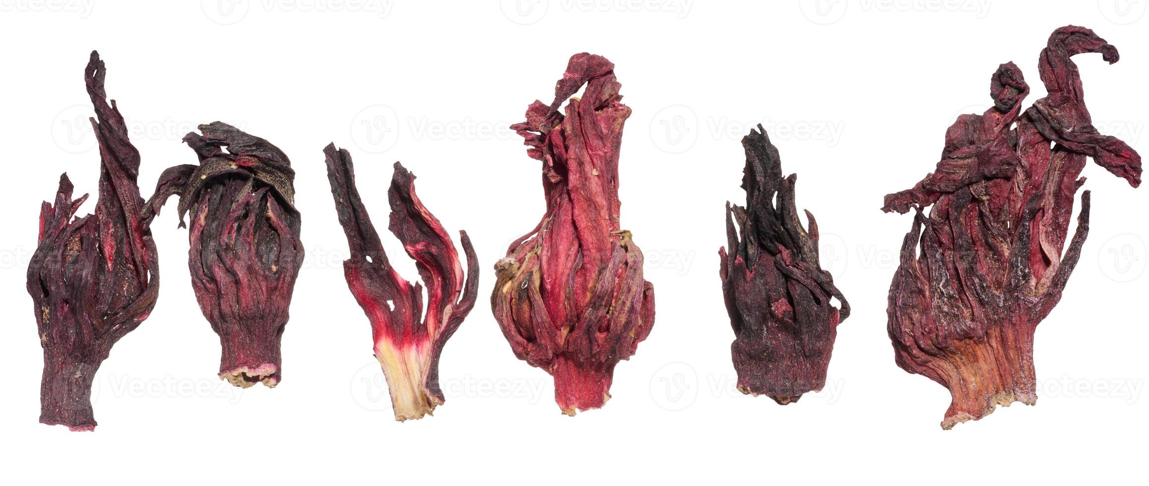 Dried hibiscus petals ,karkade flower with a deep red color and wrinkled texture.Used for herbal tea, antioxidants photo