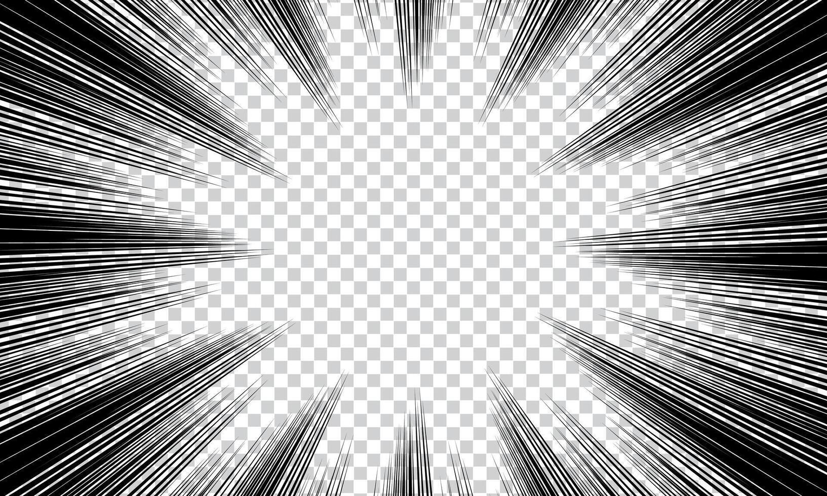 Motion radial lines background for comic book. Manga speed frame, superhero action, explosion background. vector