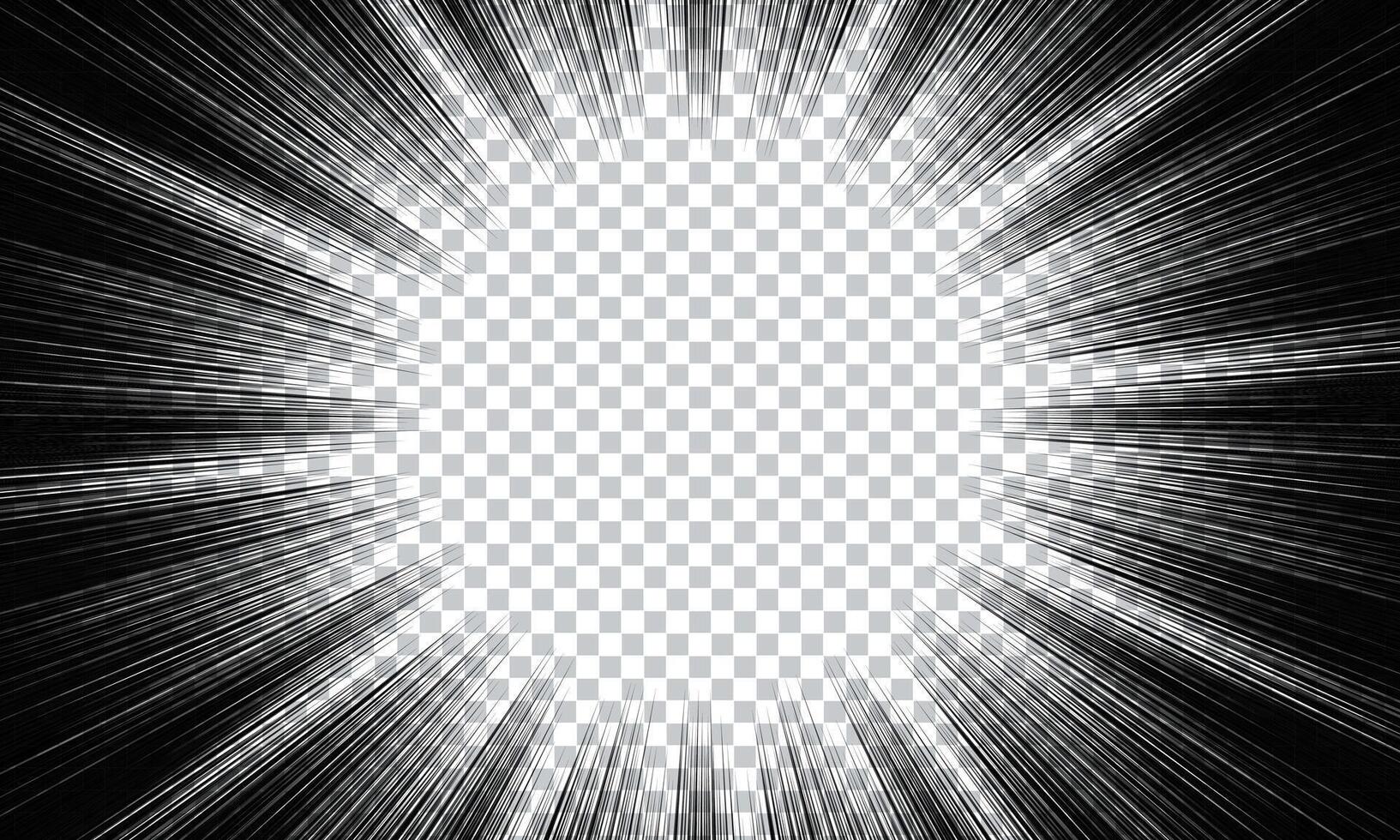 Black and white radial lines background in comic book. Manga speed frame. Super hero action. vector