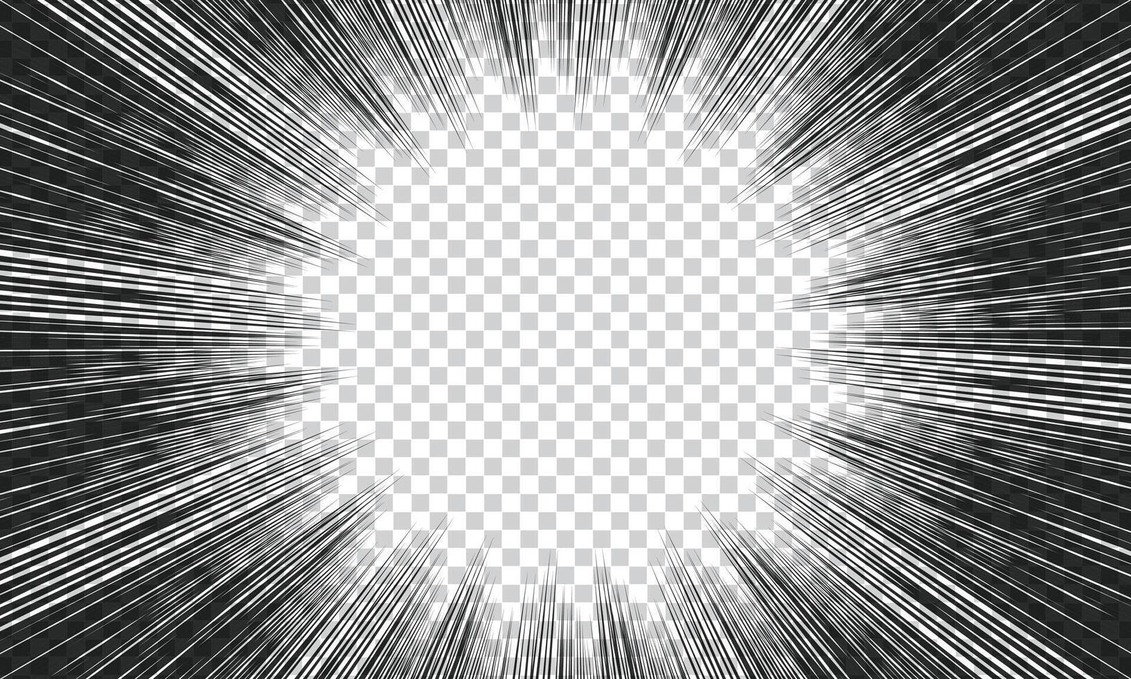 Manga focus speed lines for comic effects. Motion and action focus flash strip lines for anime comic books. vector
