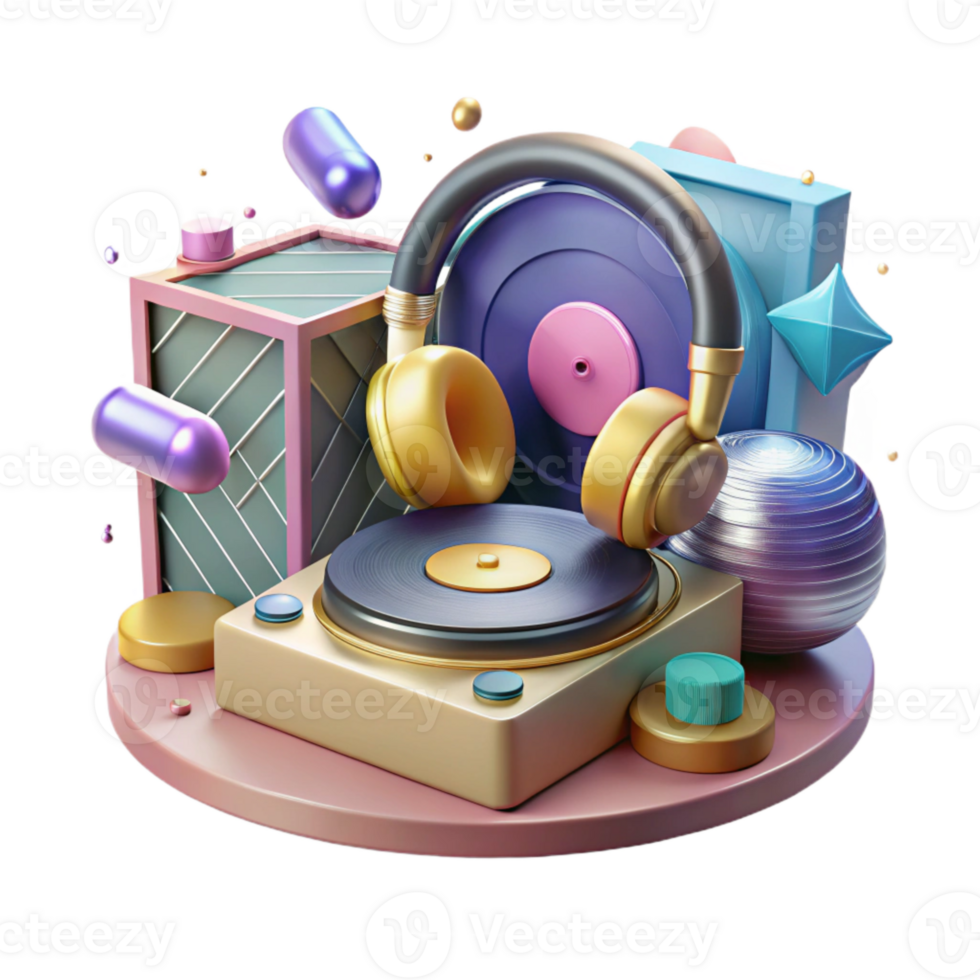 beautiful rustic Vinyl Record Player with Speakers Transparent Audio Setup detailed png