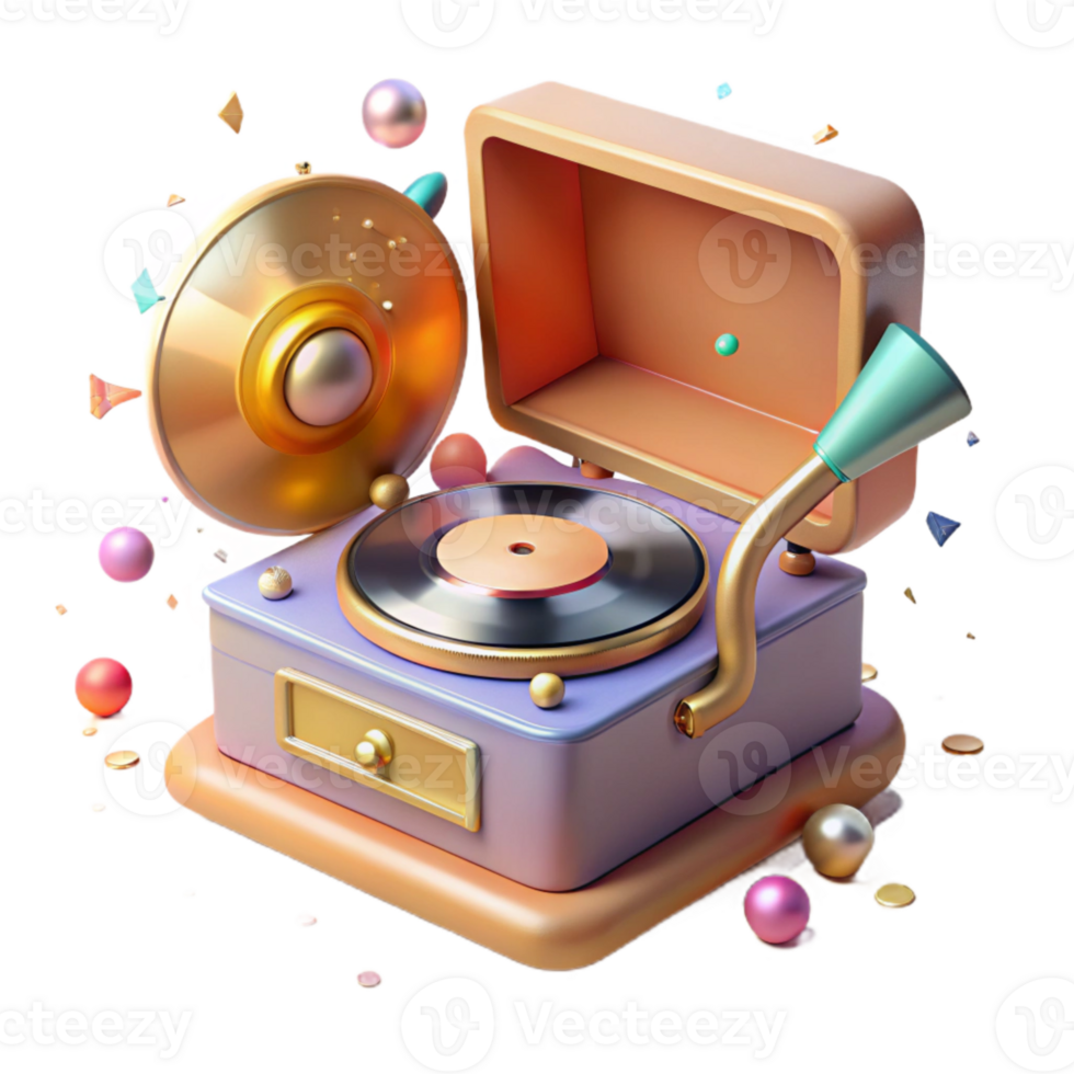 vibrant abstract Vinyl Record Player with Speakers Transparent Audio Setup genuine png