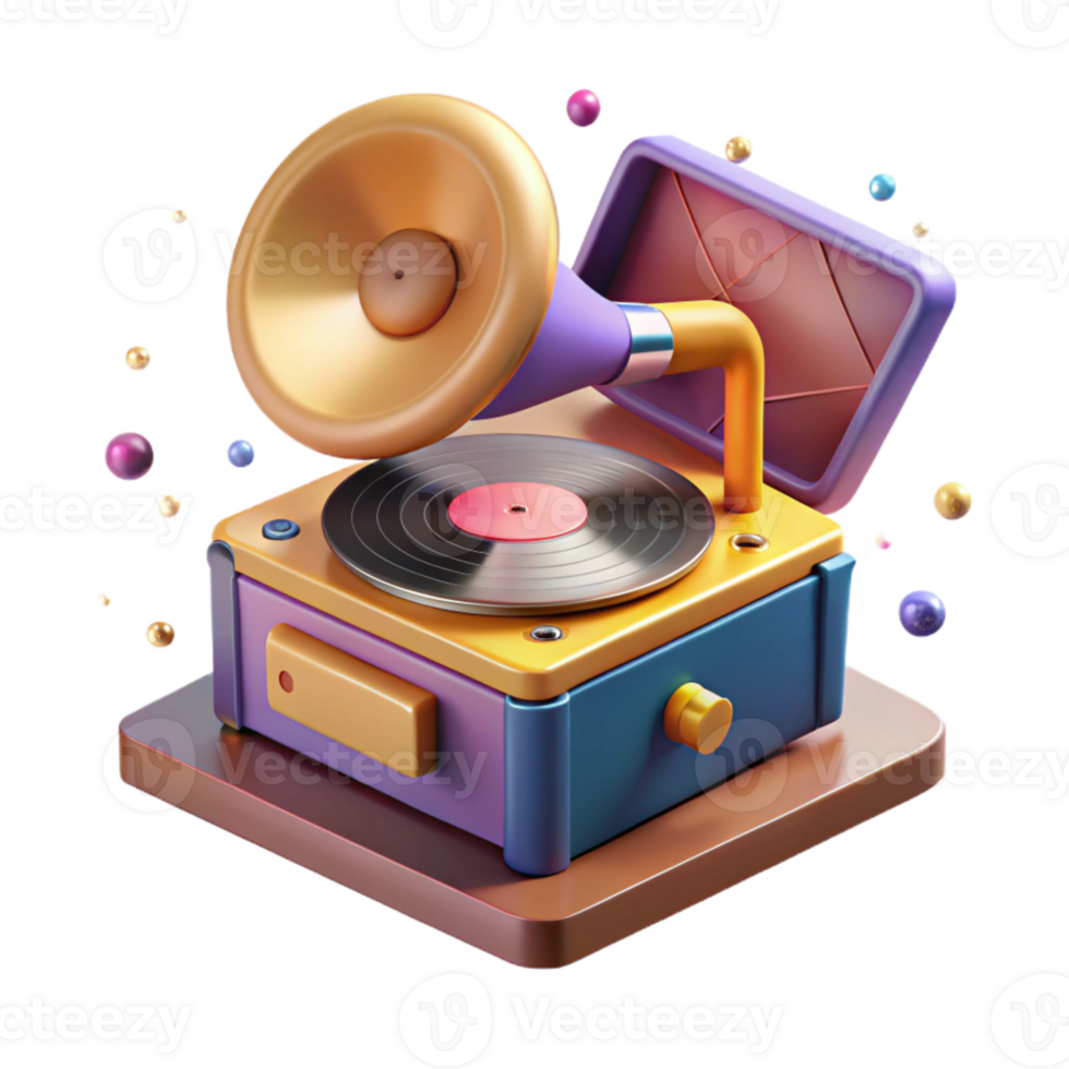 beautiful modern Vinyl Record Player with Speakers Transparent Audio Setup premium png
