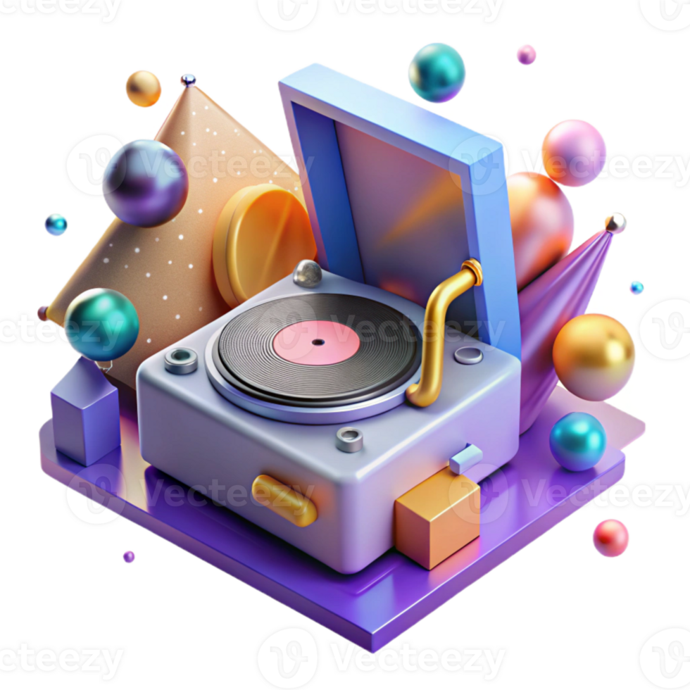 magnificent creative Vinyl Record Player with Speakers Transparent Audio Setup premium png