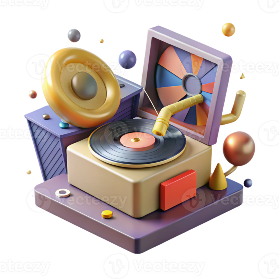 serene abstract Vinyl Record Player with Speakers Transparent Audio Setup high quality png