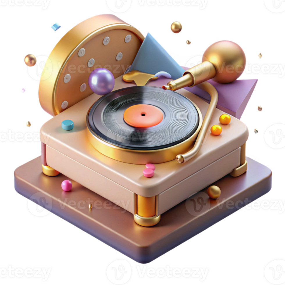 magnifico minimalista vinile disco giocatore con Altoparlanti trasparente Audio impostare autentico png