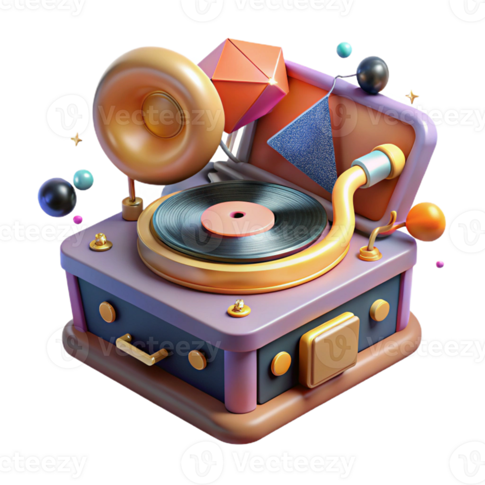 serene minimalist Vinyl Record Player with Speakers Transparent Audio Setup authentic png