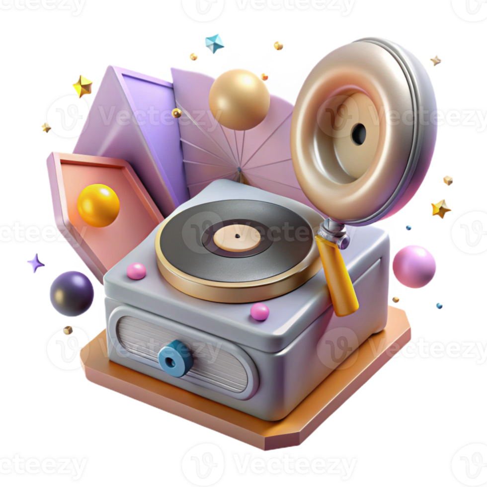 extraordinary vintage Vinyl Record Player with Speakers Transparent Audio Setup authentic png