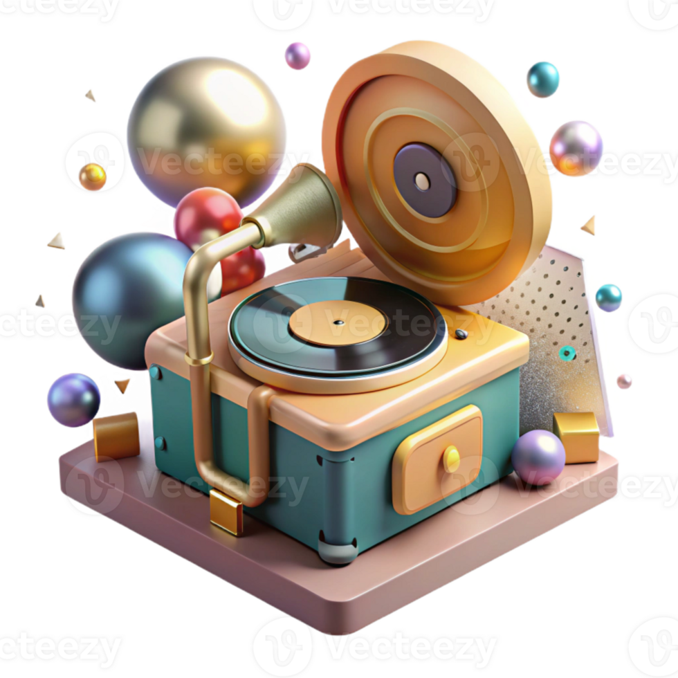 dramatic vintage Vinyl Record Player with Speakers Transparent Audio Setup high resolution png
