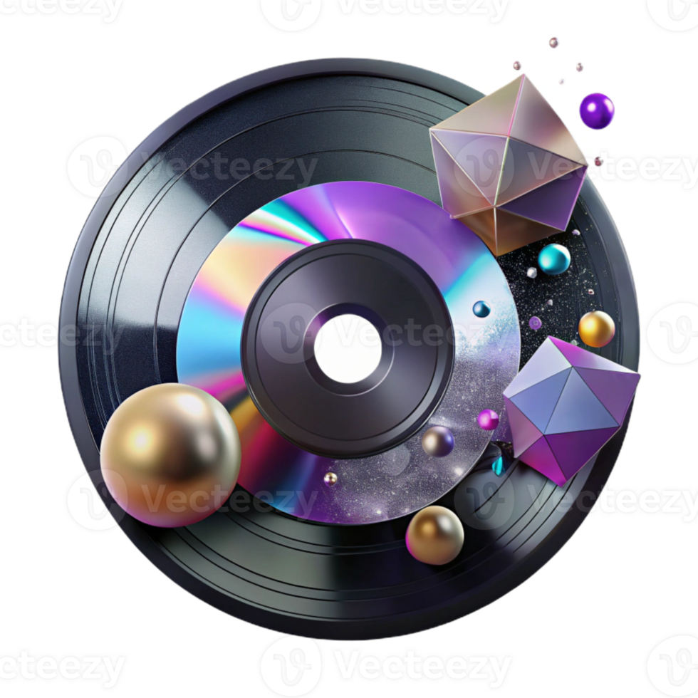 dramatic traditional Vinyl Record Reflection on a Surface Isolated original png
