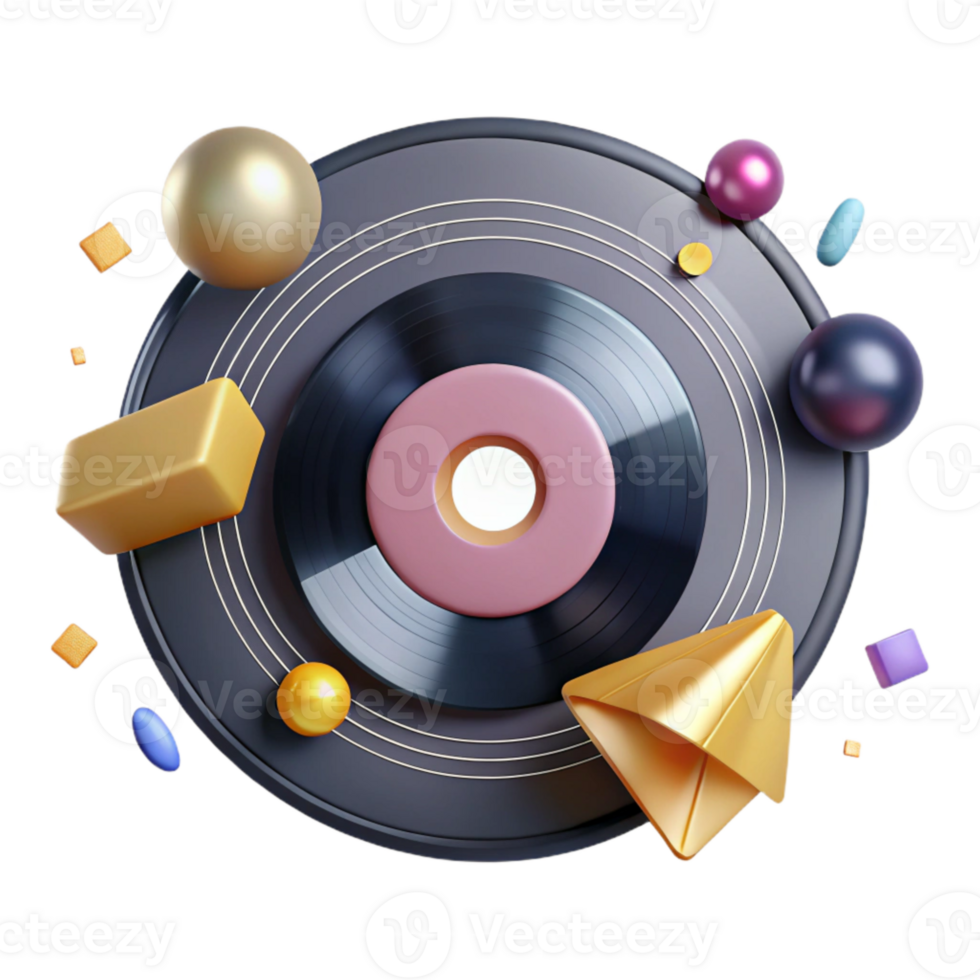 serene contemporary Vinyl Record Retro Style Illustration Cutout genuine png