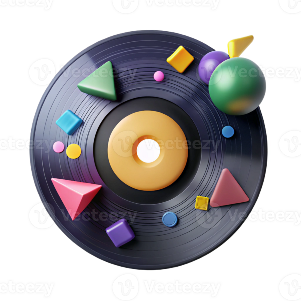 elegant artistic Vinyl Record with Colorful Label Cutout Music Design Asset high resolution png