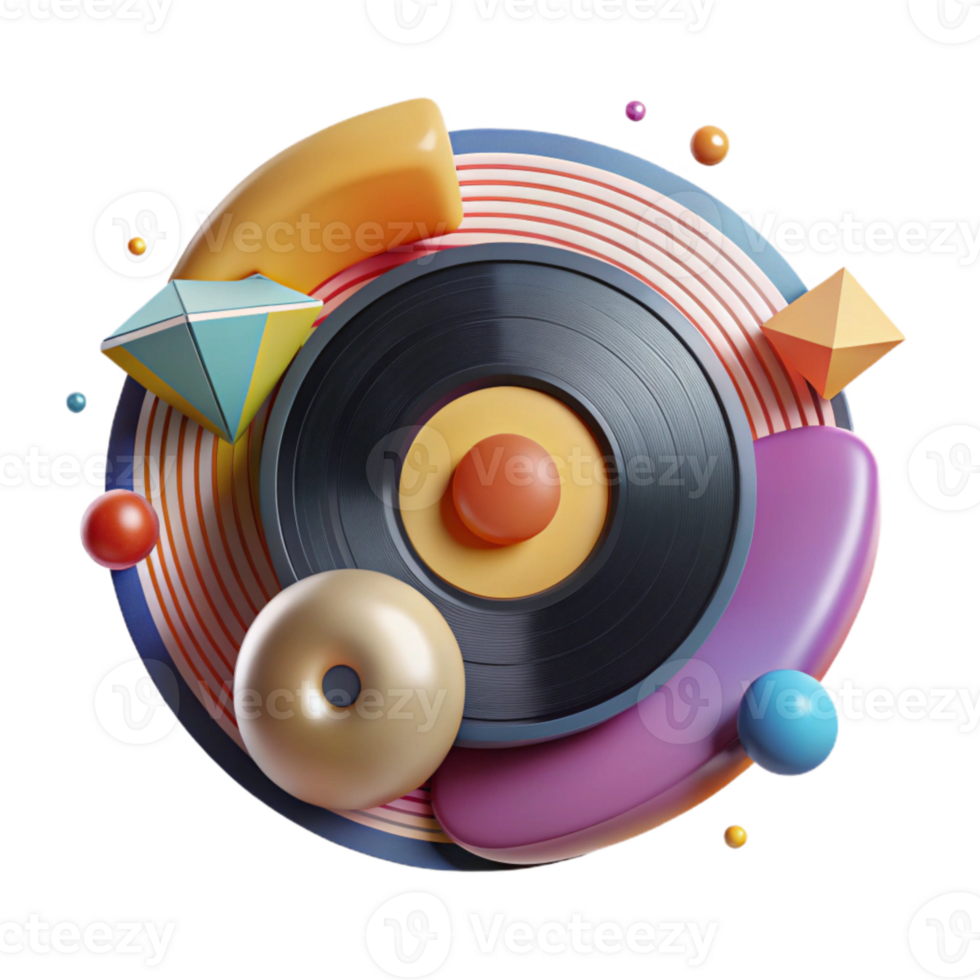 vibrant rustic Vinyl Record with Colorful Label Cutout Music Design Asset genuine png