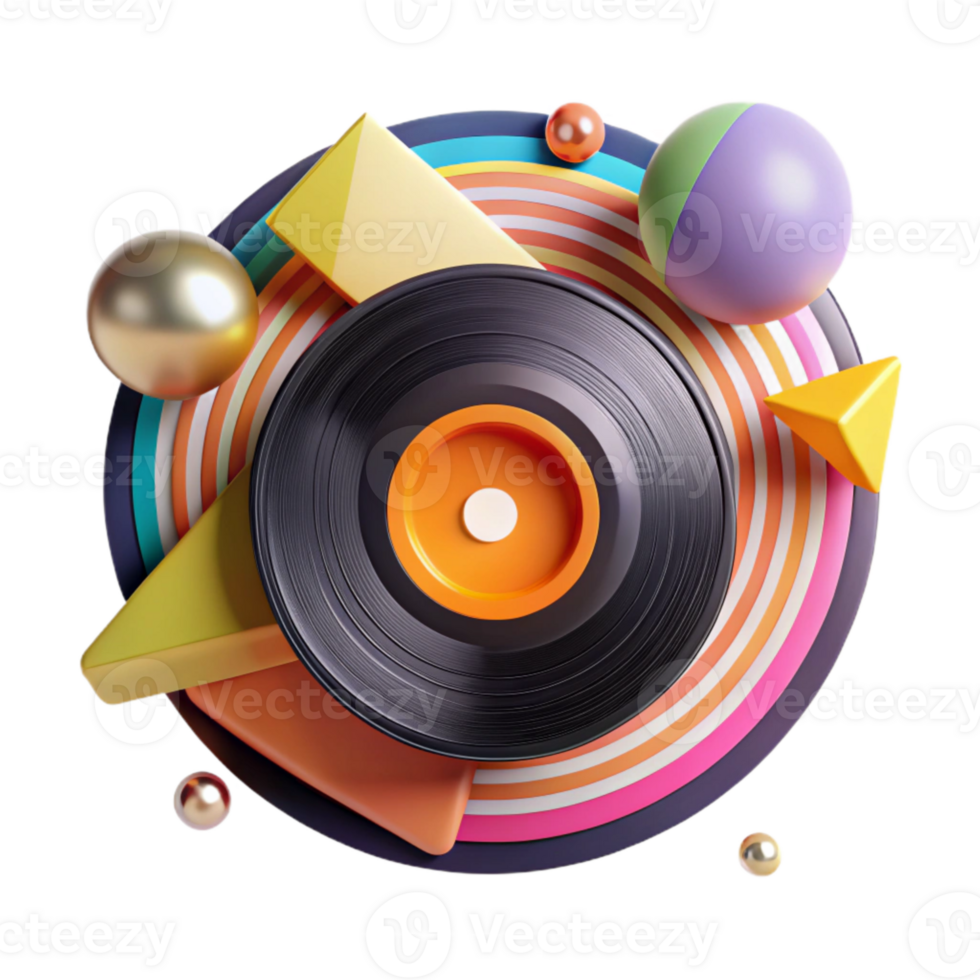 stunning rustic Vinyl Record with Colorful Label Cutout Music Design Asset premium png