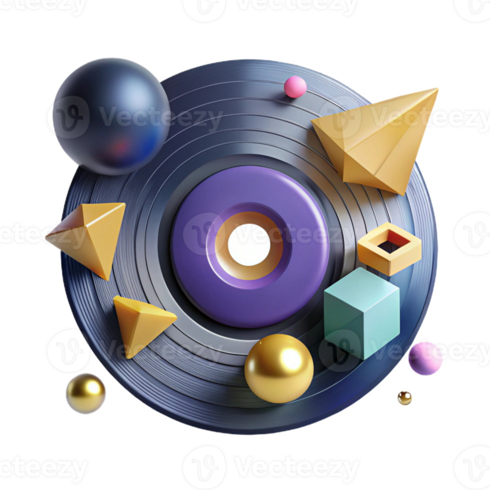 dramatic abstract Vinyl Record with Geometric Pattern Cutout Modern Design authentic png