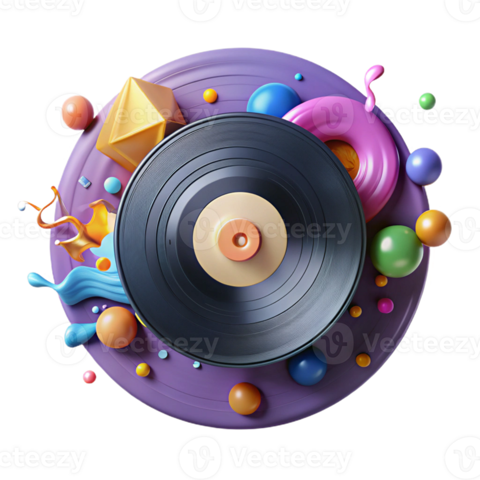 elegant contemporary Vinyl Record with Paint Splatter Cutout Artistic Design high quality png