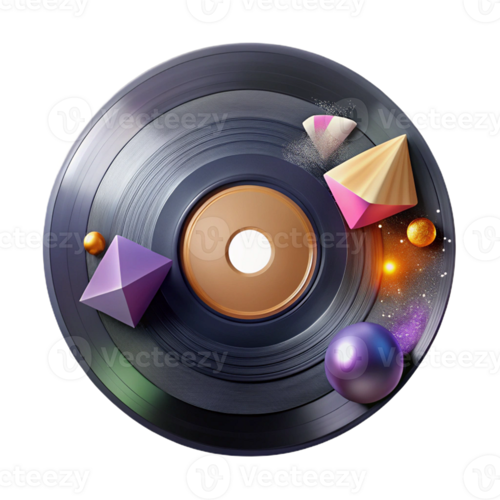 dramatic artistic Vinyl Record with Shadow Transparent Realistic Effect detailed png