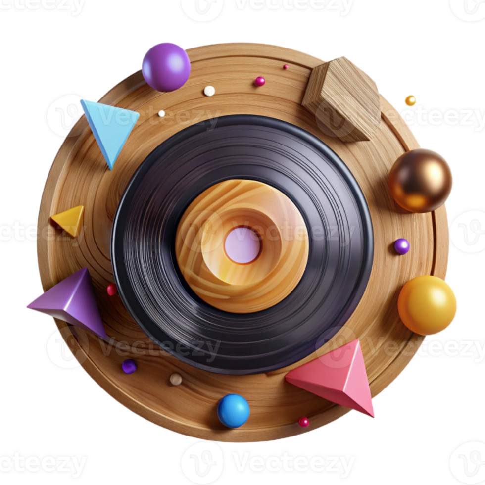 serene modern Vinyl Record with Wood Grain Texture Cutout Rustic Design original png