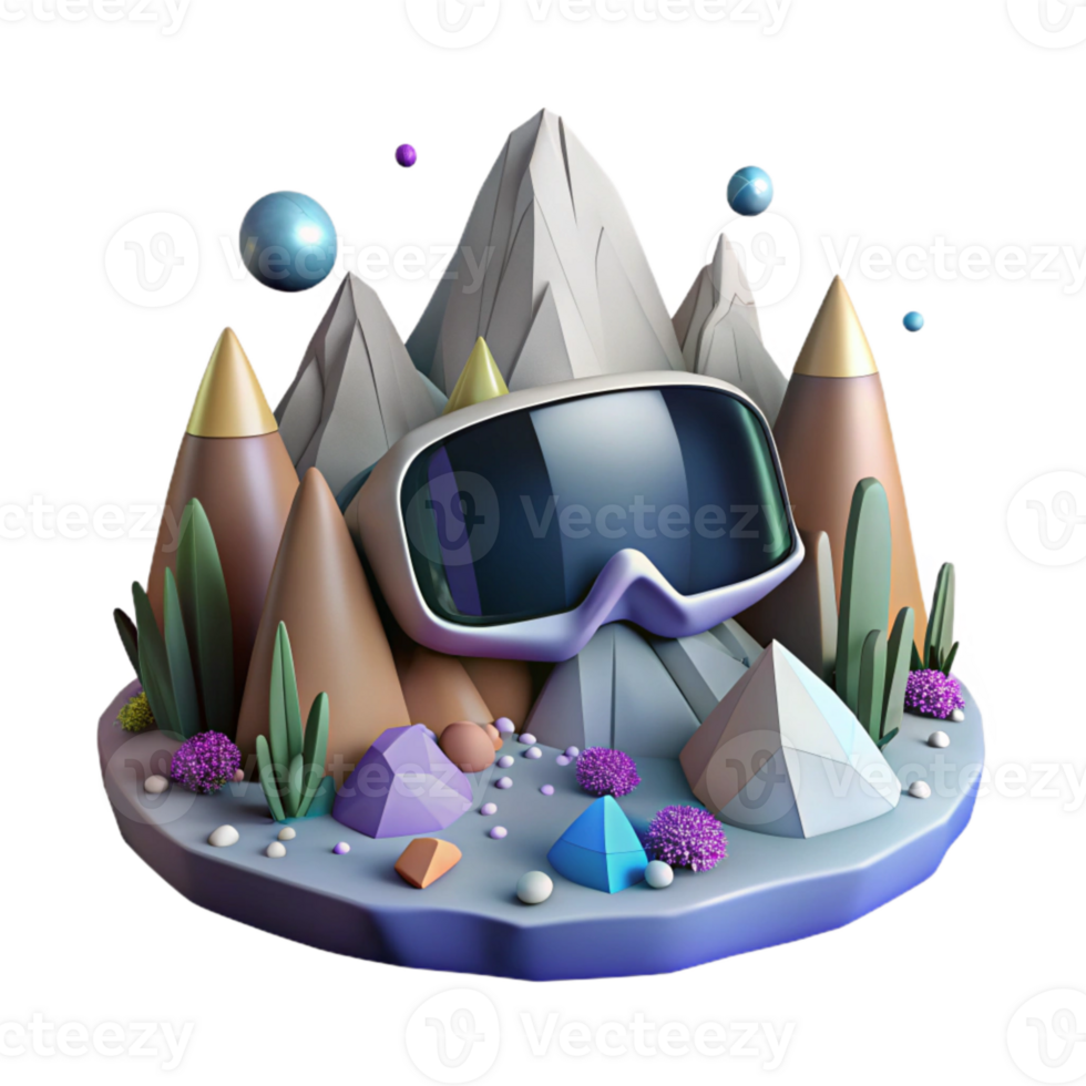 dramatic minimalist Virtual Reality Mountain Landscape Isolated for Nature Simulations genuine png