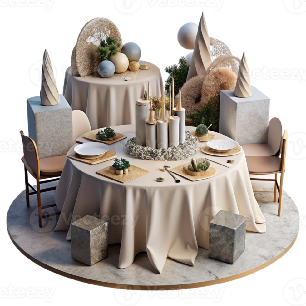 wonderful traditional Wedding Reception Tables with Linens and Centerpieces Isolated for Event Planning Visuals detailed png