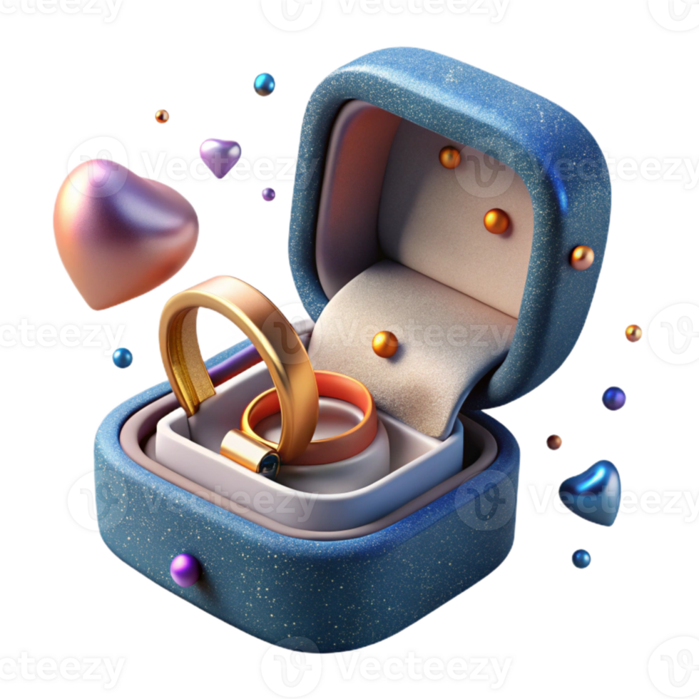 elegant contemporary Wedding Ring Box Velvet Lined with Ring Inside Isolated for Jewelry Photography png