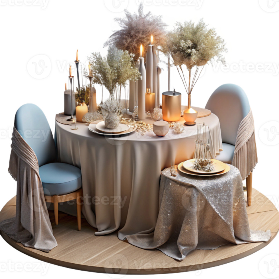 vibrant abstract Wedding Reception Tables with Linens and Centerpieces Isolated for Event Planning Visuals professional png
