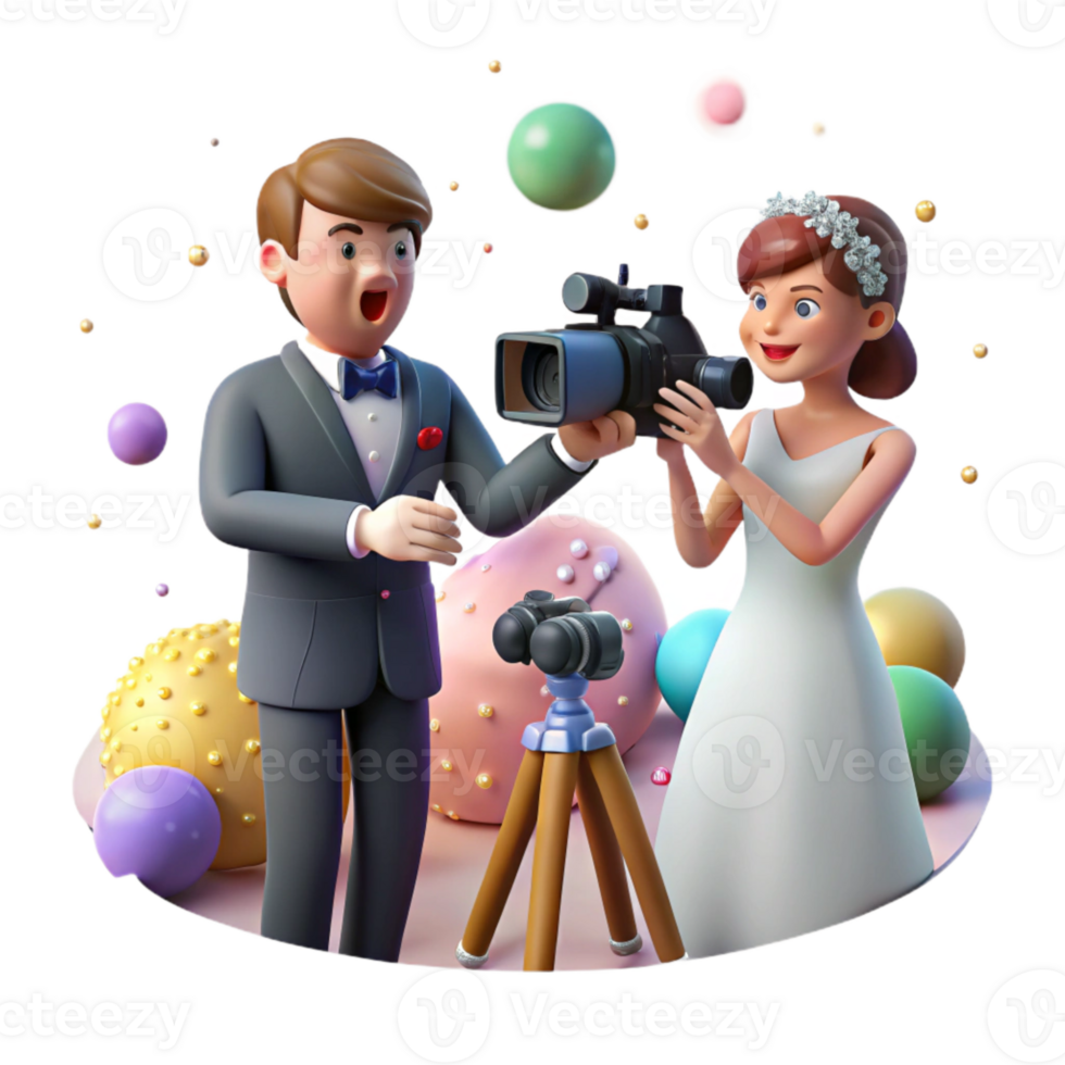 vibrant classic Wedding Videographer Filming Couple Isolated Cutout high quality png
