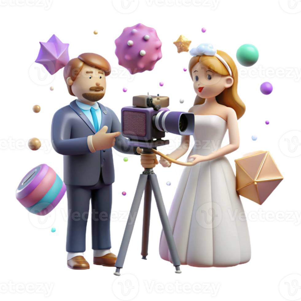 vibrant modern Wedding Videographer Filming Couple Isolated Cutout high resolution png