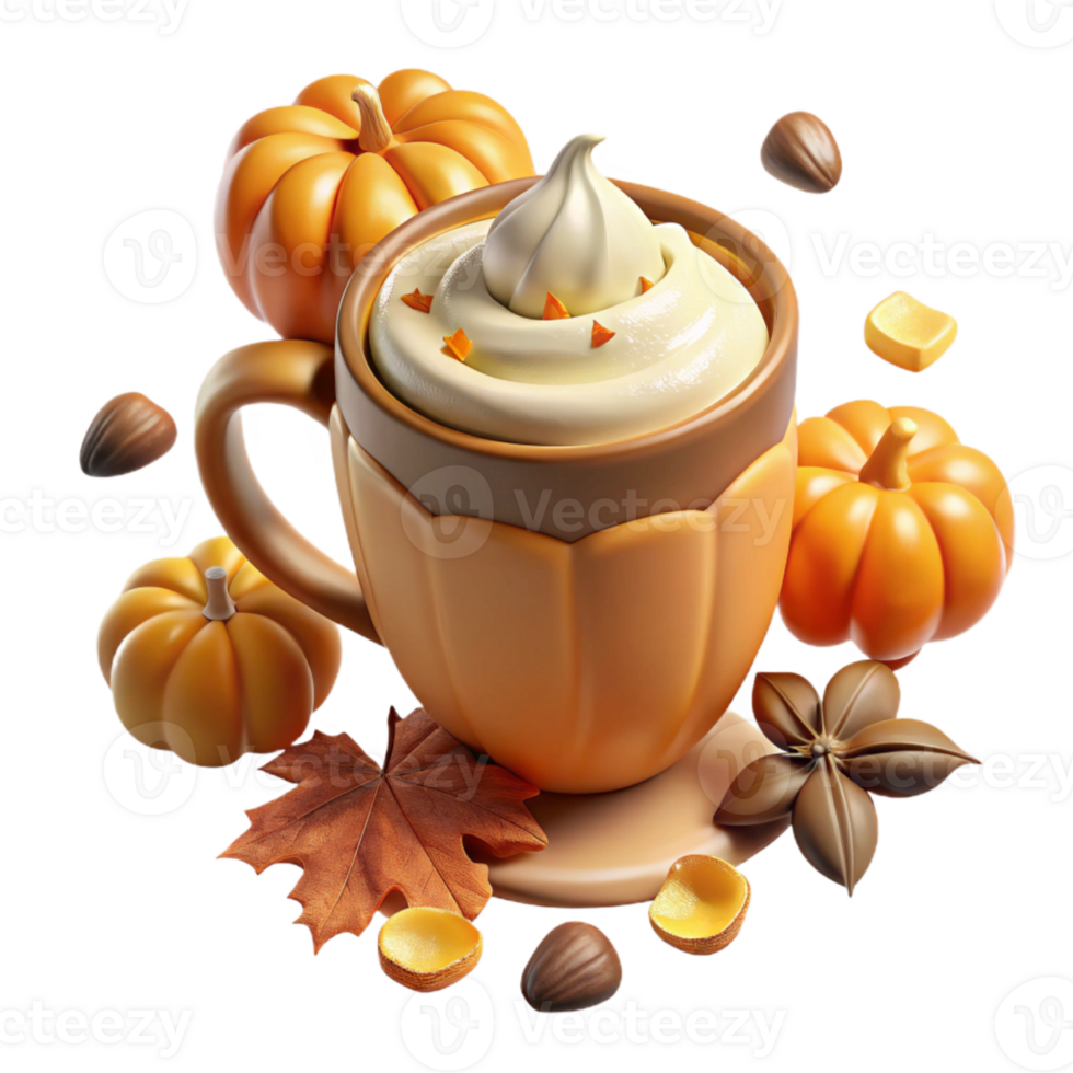 elegant creative Autumn Pumpkin Spice Latte Transparent for Fall Beverages original png