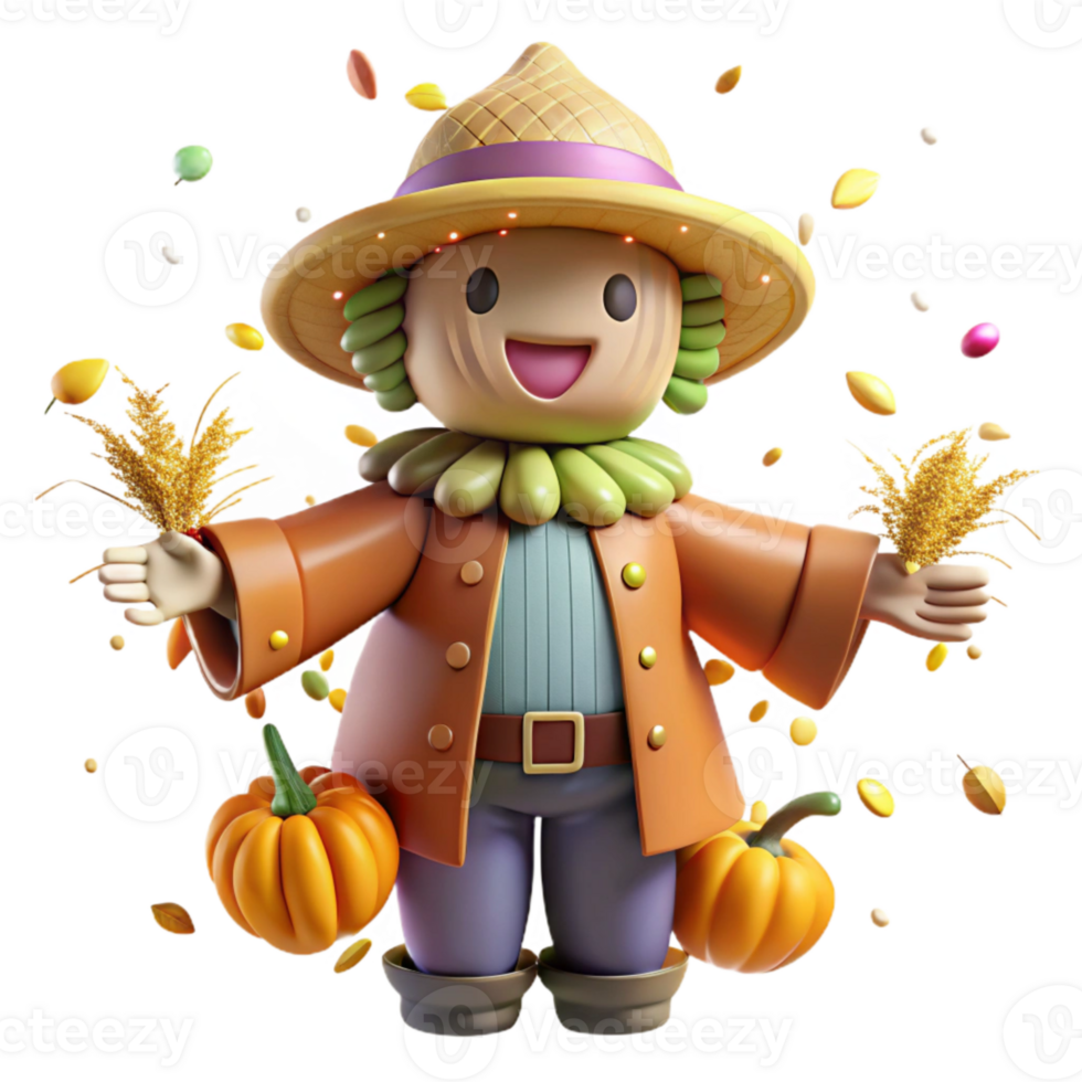 wonderful minimalist Autumn Scarecrow Isolated for Harvest Festivals detailed png