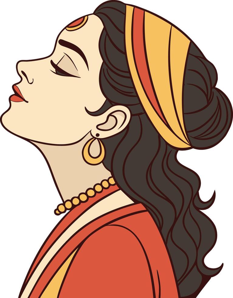 Woman beautiful face Side view eyes and tilak. vector