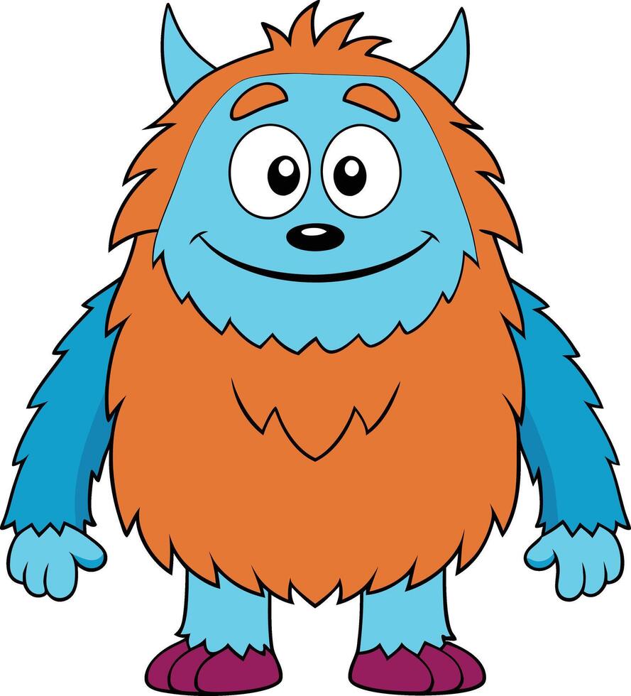 Cute and Friendly Cartoon Monster with Blue Face and Orange Fur vector