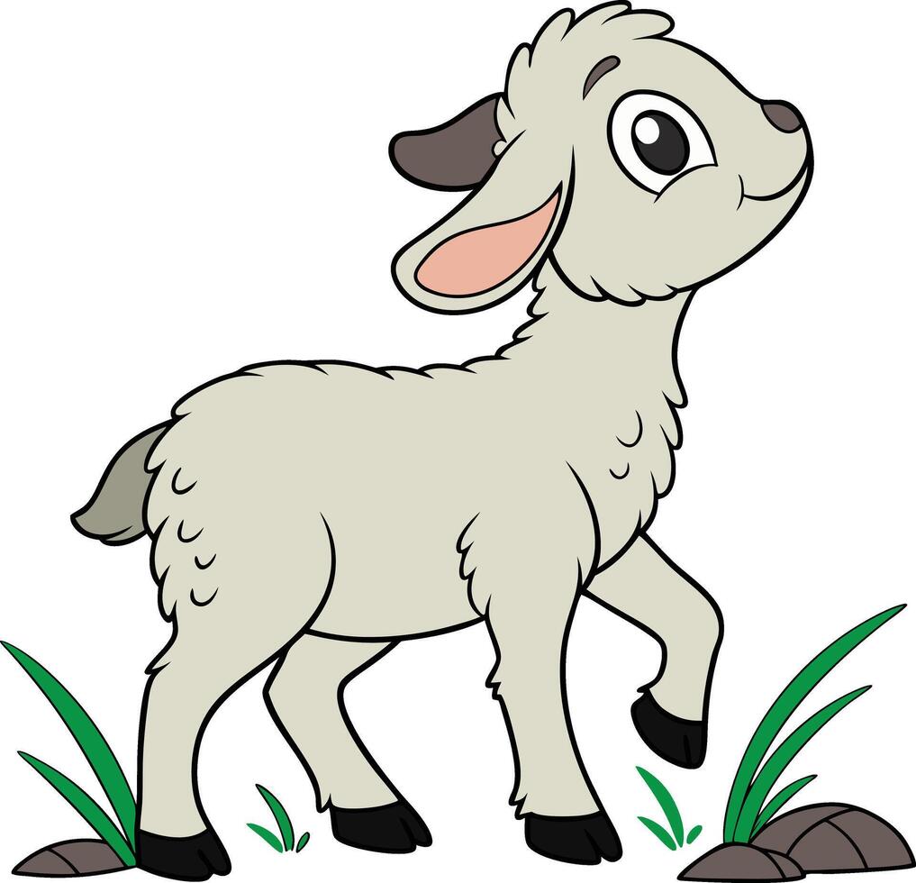 Cute cartoon lamb walking through the grass vector