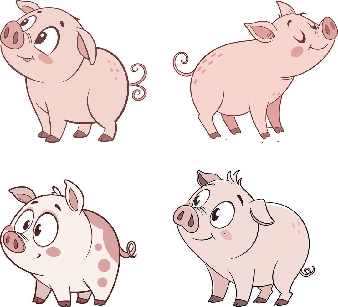 a cute Pig standing with a soft expression vector