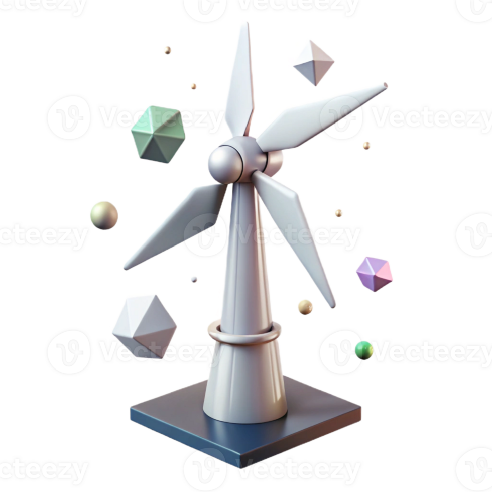 beautiful artistic Wind Turbine Low Poly Model 3d Render Isolated for Game Development high quality png