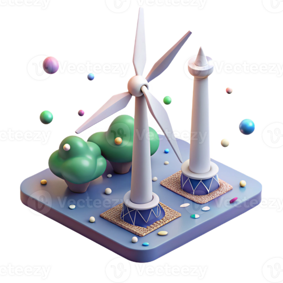 serene abstract Wind Turbine with Power Lines Cutout for Electricity Grid Visualizations premium png
