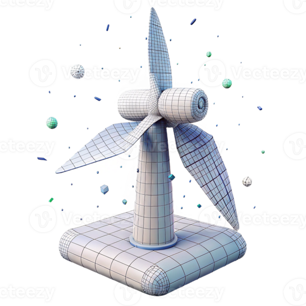 magnificent artistic Wind Turbine Wireframe Model 3d Rendering Isolated for Engineering Design original png