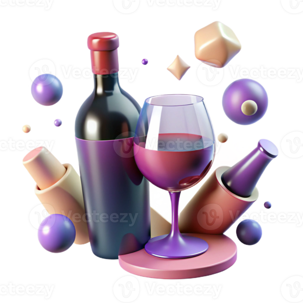 beautiful modern Wine Bottle and Glass Isolated for Wine Tasting premium png
