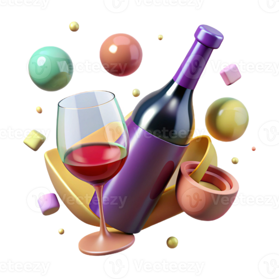 extraordinary contemporary Wine Bottle and Glass Isolated for Wine Tasting high resolution png
