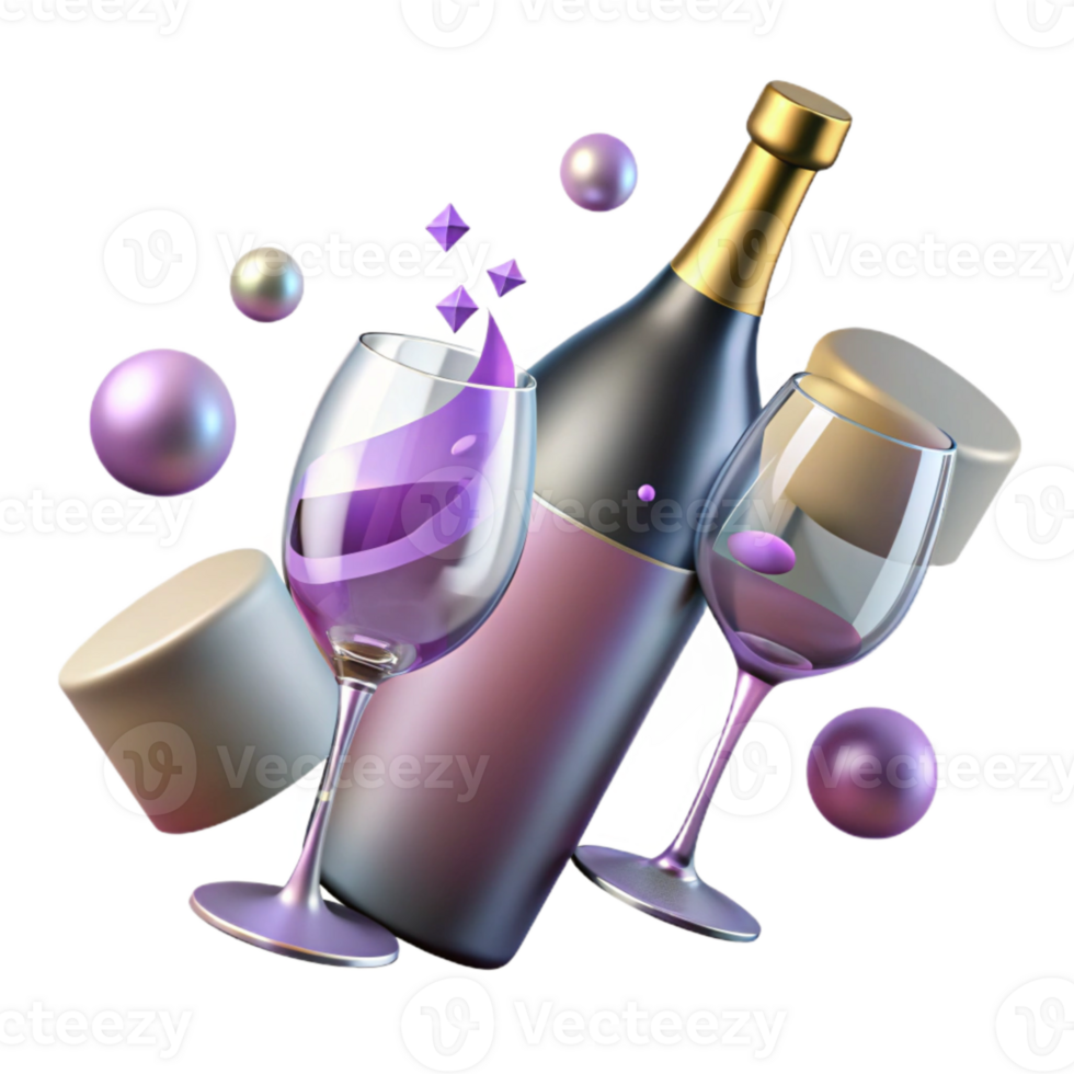 magnificent modern Wine Bottle and Glass Isolated for Wine Tasting professional png