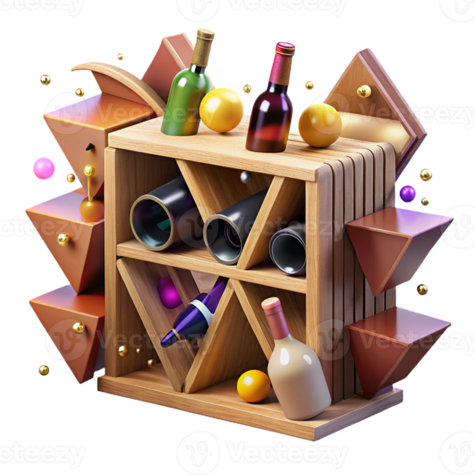 vibrant abstract Wine Rack Wooden Design Cutout Kitchen Storage detailed png