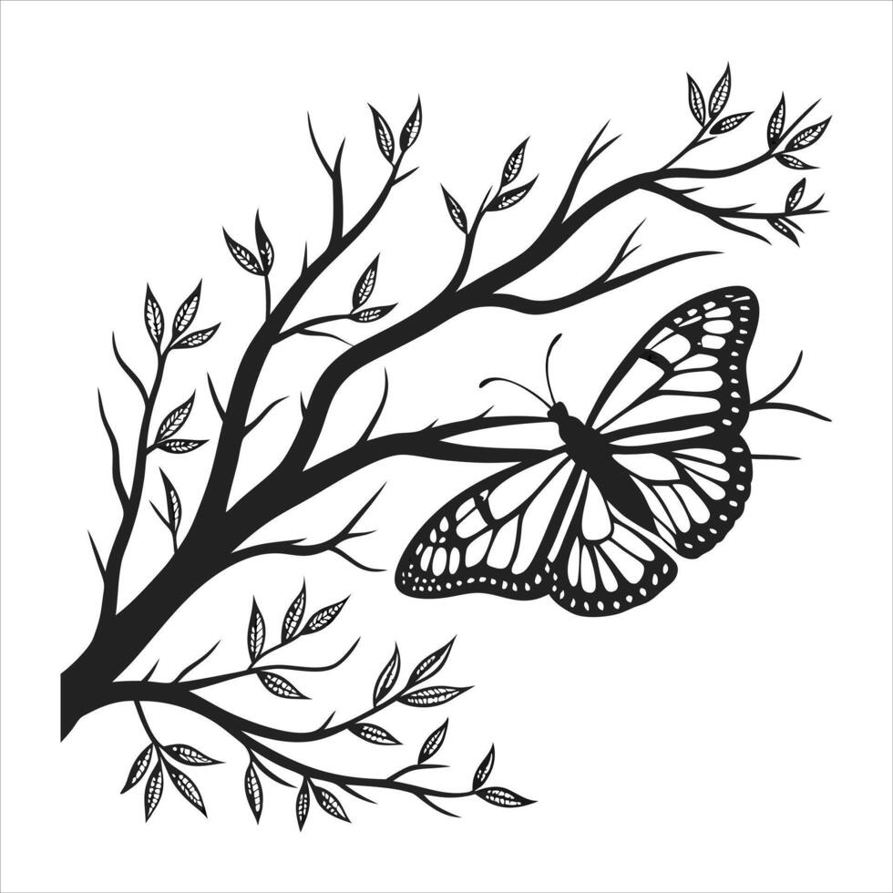 Butterfly On Branch vector