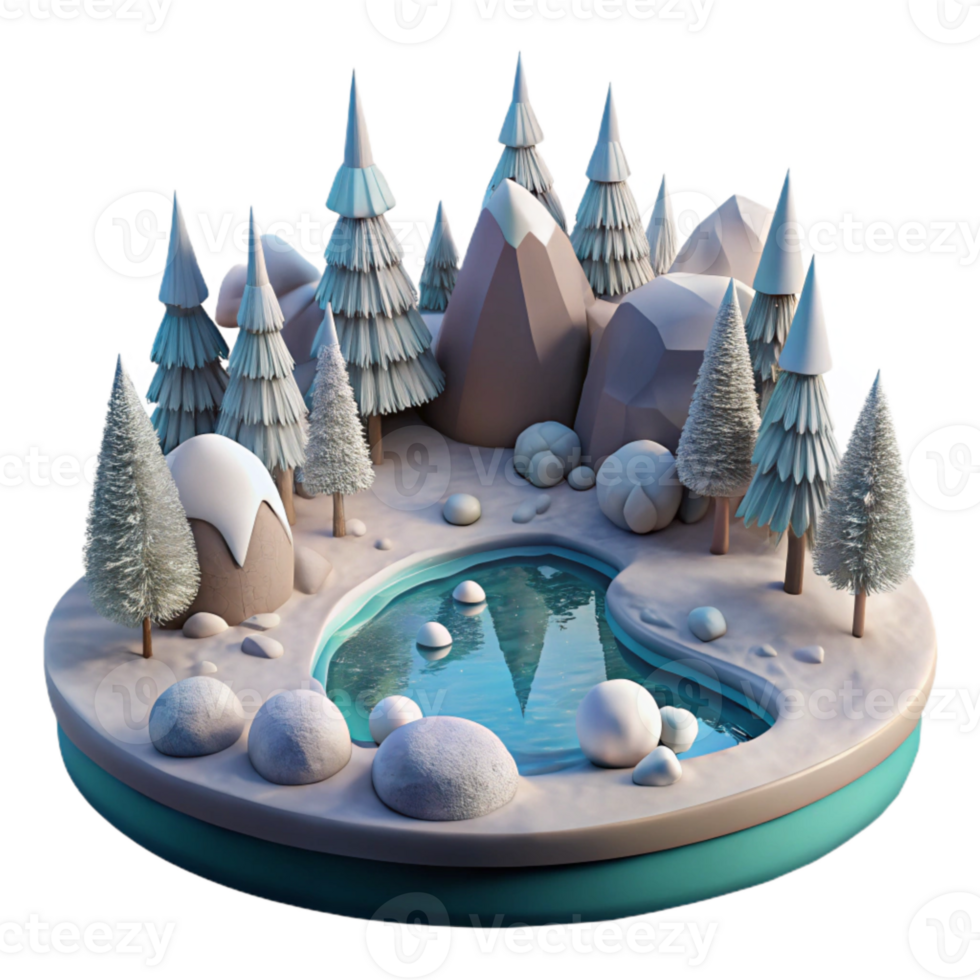 extraordinary modern Winter Scene Frozen Lake Snowy Trees Isolated detailed png