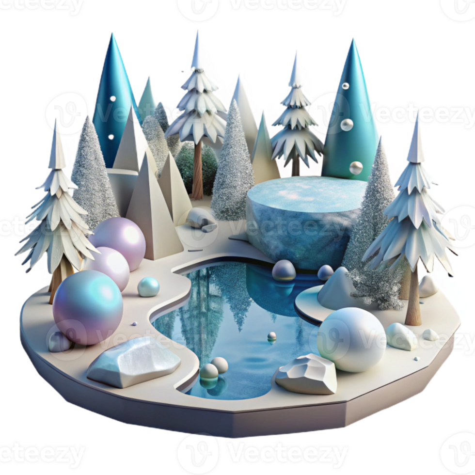 stunning classic Winter Scene Frozen Lake Snowy Trees Isolated exclusive png