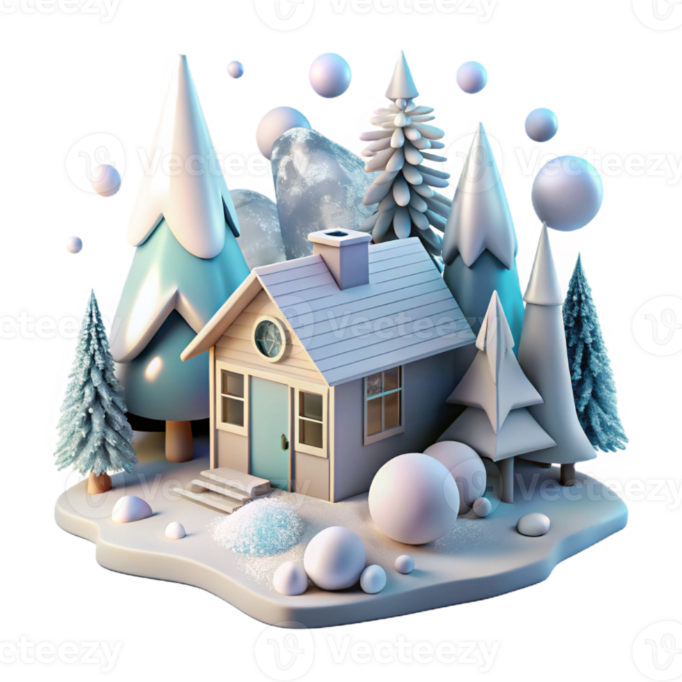 magnificent traditional Winter Scene Snow Covered House Trees Transparent professional png